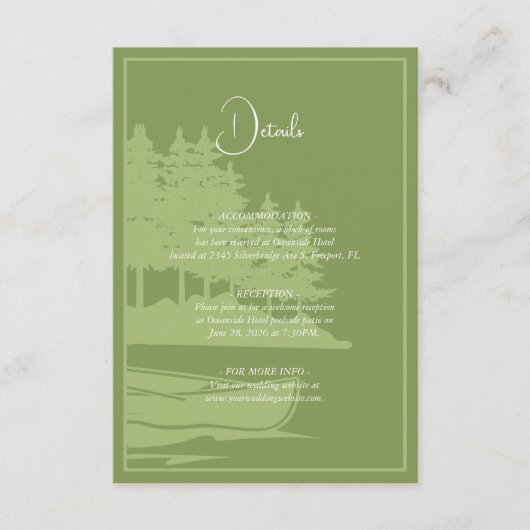 Moderne Waterverf Mountain Lake bruiloft details Informatiekaartje (Voorkant)