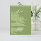 Moderne Waterverf Mountain Lake bruiloft details Informatiekaartje (Staand voorkant)