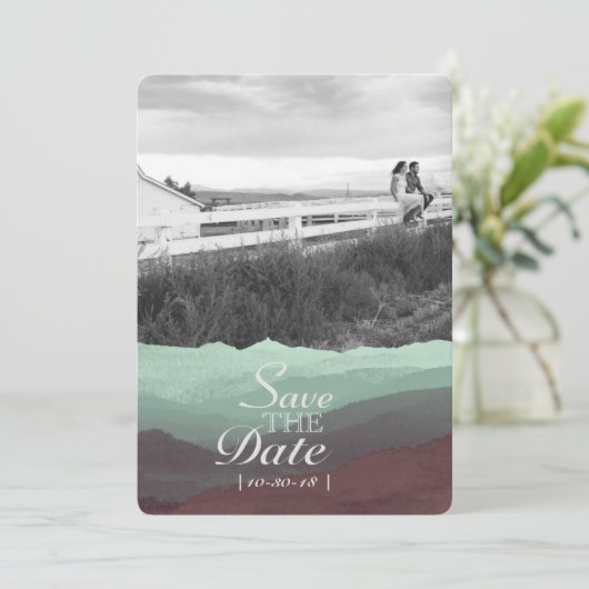 Moderne Waterverf Mountain Save the Date (Staand voorkant)