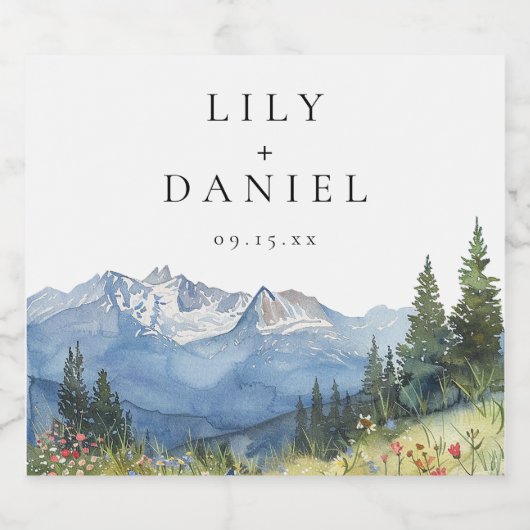 Moderne Waterverf Mountain Wildflower bruiloft Bier Etiket (Enkel label)
