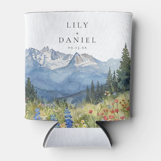Moderne Waterverf Mountain Wildflower bruiloft Blikjeskoeler (Voorkant)