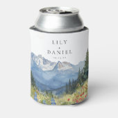 Moderne Waterverf Mountain Wildflower bruiloft Blikjeskoeler (Blikje Achterkant)