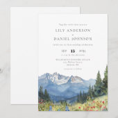 Moderne Waterverf Mountain Wildflower bruiloft Kaart (Voorkant / Achterkant)
