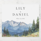 Moderne Waterverf Mountain Wildflower bruiloft Sparkling Wijnetiket (Enkel label)