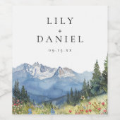 Moderne Waterverf Mountain Wildflower bruiloft Wijn Etiket (Enkel label)