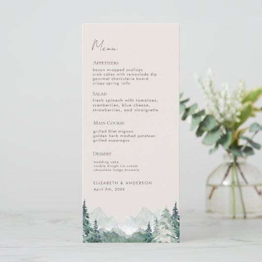 Moderne Waterverf Mountains Weddenmenu Menu (Staand voorkant)