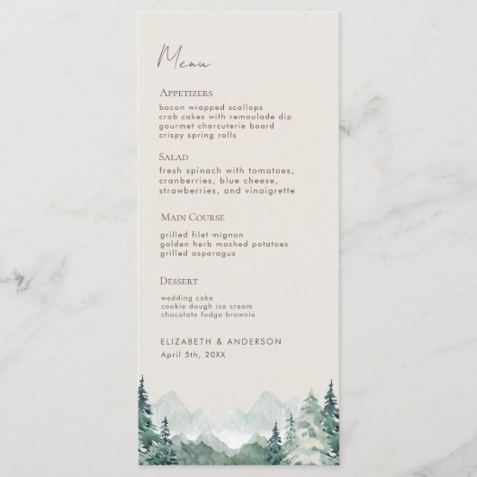 Moderne Waterverf Mountains Weddenmenu Menu (Voorkant)
