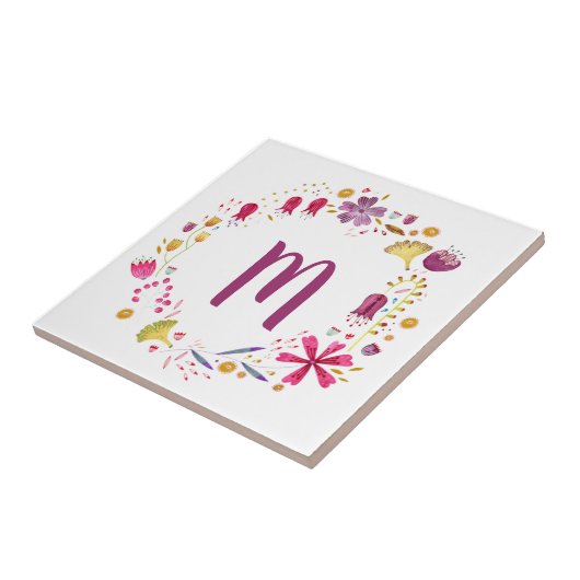 Moderne Waterverf najaar bloem monogram Tegeltje (Zijkant)