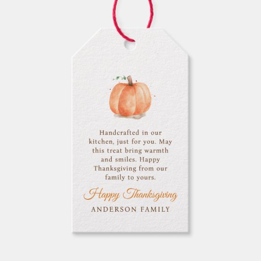 Moderne Waterverf najaar Thanksgiving pomkin Cadeaulabel (Voorkant)