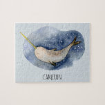 Moderne Waterverf Narwhal Blue Ocean Personalized Legpuzzel<br><div class="desc">Modern Waterverf Narwhal Blue Ocean Personalized Puzzle</div>