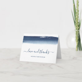 Moderne Waterverf Navy Blauwe Trouw Bedankkaart