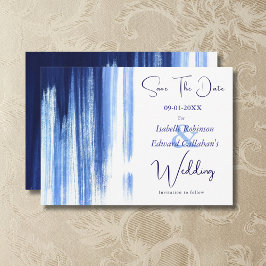 Moderne Waterverf Navy Paint Brush Stripes Save The Date