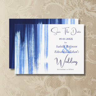Moderne Waterverf Navy Paint Brush Stripes Save The Date