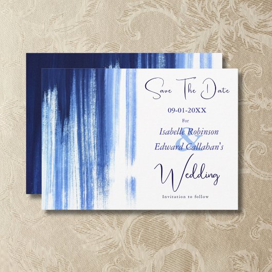 Moderne Waterverf Navy Paint Brush Stripes Save The Date