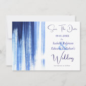 Moderne Waterverf Navy Paint Brush Stripes Save The Date (Voorkant)