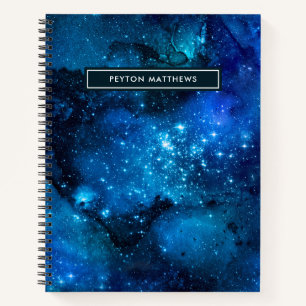 Moderne Waterverf Nebula Galaxy Name Blue notebook Notitieboek