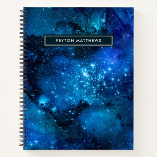 Moderne Waterverf Nebula Galaxy Name Blue notebook Notitieboek