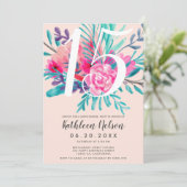 Moderne waterverf neon roze Quinceanera Kaart (Staand voorkant)