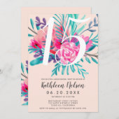 Moderne waterverf neon roze Quinceanera Kaart (Voorkant / Achterkant)