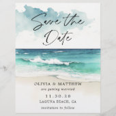 Moderne Waterverf Ocean Beach Foto Save the Date Flyer (Voorkant)