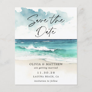 Moderne Waterverf Ocean Beach Foto Save the Date Flyer