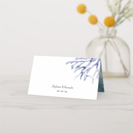 Moderne Waterverf Ocean Beach Wedding Plaatskaartje (Achterkant)