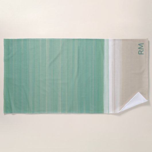 Moderne Waterverf Ocean Sand Monogram Strandlaken (Voorkant)