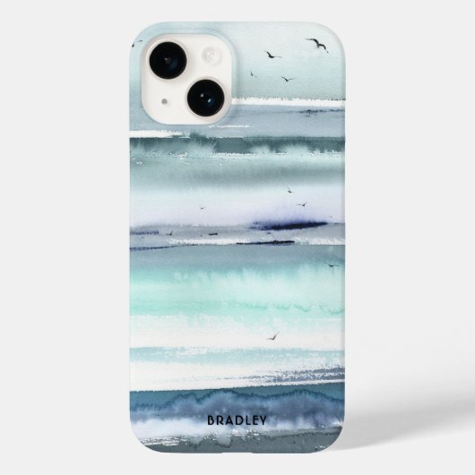 Moderne Waterverf Ocean Zee Persoonlijke naam Case-Mate iPhone Case (Achterkant)