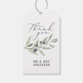 Moderne waterverf olijfbotanische bruiloft cadeaulabel (Voorkant)