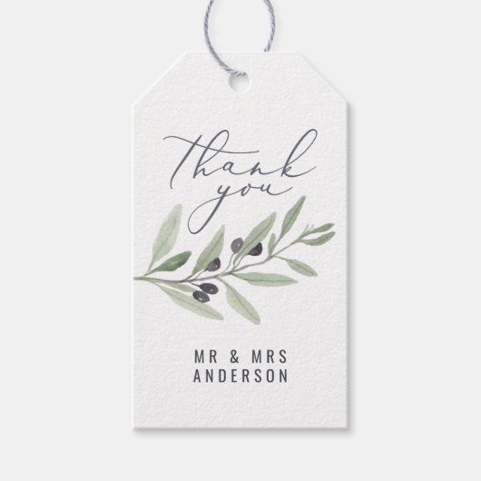 Moderne waterverf olijfbotanische bruiloft cadeaulabel (Voorkant)