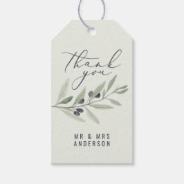 Moderne waterverf olijfbotanische bruiloft cadeaulabel