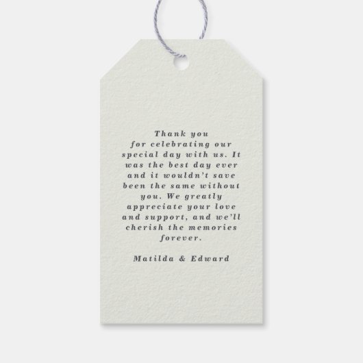 Moderne waterverf olijfbotanische bruiloft cadeaulabel (Achterkant)