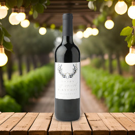 Moderne Waterverf Olijftak ELKE Verjaardag Wijn Etiket