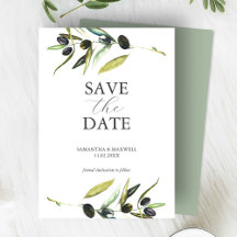 Moderne waterverf Olijftak Save The Date