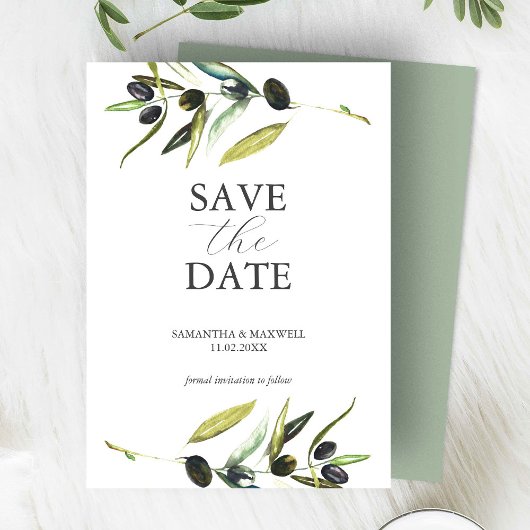 Moderne waterverf Olijftak Save The Date