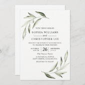 Moderne Waterverf Olive Green Leaf Wedding Kaart (Voorkant / Achterkant)