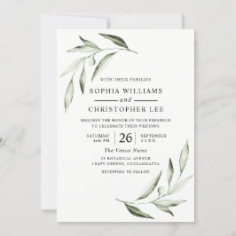 Moderne Waterverf Olive Green Leaf Wedding Kaart