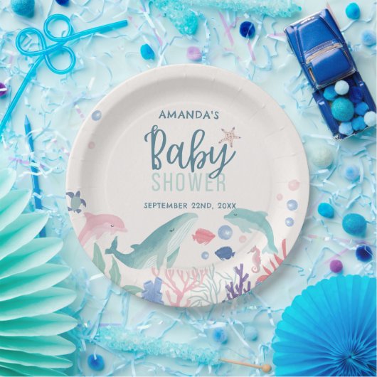 Moderne Waterverf onder het Zee Baby shower Papieren Bordje (Feest)