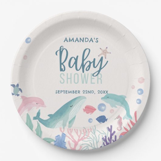 Moderne Waterverf onder het Zee Baby shower Papieren Bordje (Voorkant)