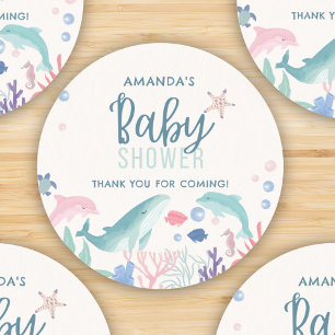 Moderne Waterverf onder het Zee Baby shower Ronde Sticker
