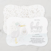 Moderne Waterverf Ooievaar Baby shower Kaart (Voorkant / Achterkant)