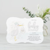 Moderne Waterverf Ooievaar Baby shower Kaart (Staand voorkant)