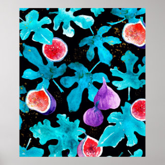 Moderne Waterverf op zwart Sierkussen Poster