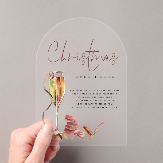 Moderne Waterverf Open Huis Kerst Acryl Acryl Uitnodigingen (Insitu (Draagbaar))