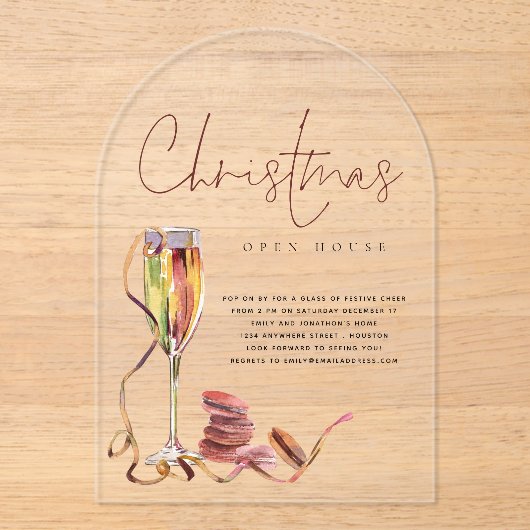 Moderne Waterverf Open Huis Kerst Acryl Acryl Uitnodigingen (Voorkant)