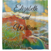 Moderne Waterverf Oranje en groene schelp Douchegordijn (Voorkant)