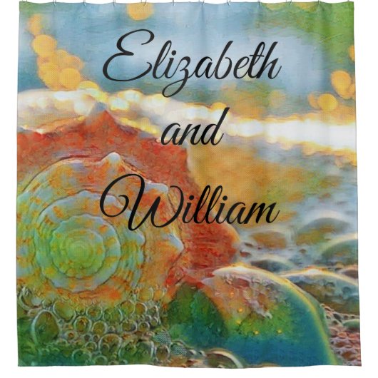 Moderne Waterverf Oranje en groene schelp Douchegordijn (Voorkant)