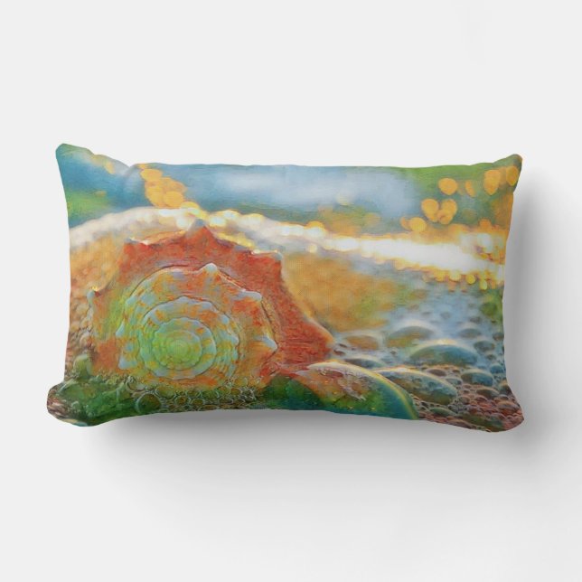 Moderne Waterverf Oranje en groene schelp Kussen (Voorkant)