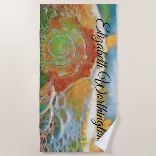 Moderne Waterverf Oranje en groene schelp Strandlaken (Voorkant)