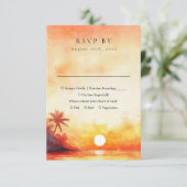 Moderne Waterverf Oranje strand Sunset bruiloft RSVP Kaartje (Staand voorkant)